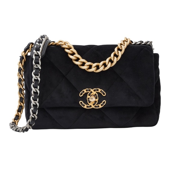 CHANEL 19 SMALL VELVET BLACK FLAP BAG (2020) - Picture 1 of 9
